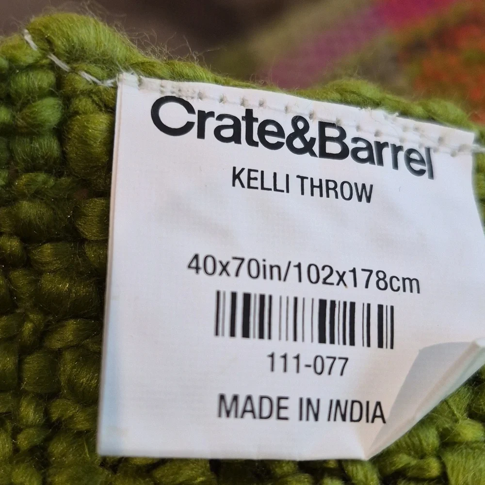 Crate & Barrel Kelli Throw Green Fringe